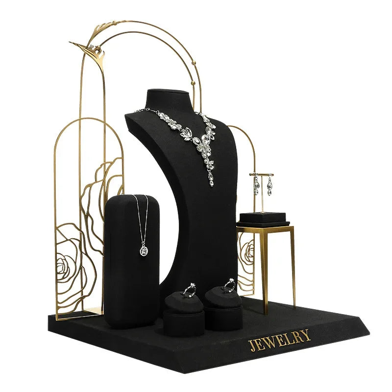 New jewelry display stand Jewelry props black metal window set necklace ring jewelry storage display rack