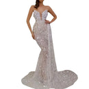 New Women's Clothing Europe America Foreign Trade Sexy V-Neck Silver-Color Long Dress Ebay Amazon Cross-Border Style