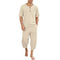 2025 Men's Hip Hop Cotton Linen Sets Comfort Breathable Men Casual Sport 2 PCS Sets Fashion V-neck Short Sleeve Tops+Pants Suit