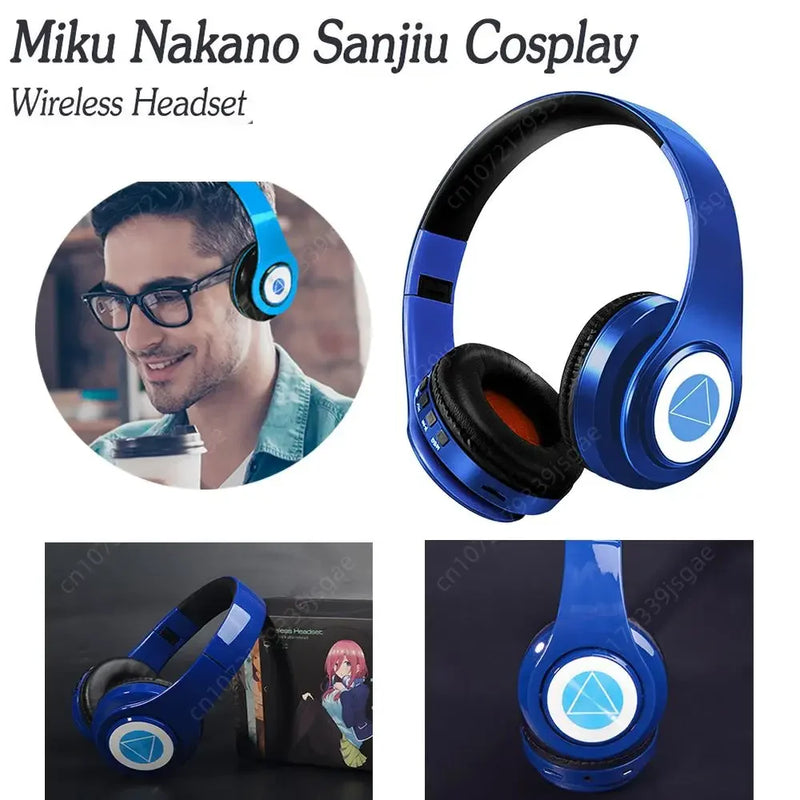 Miku Nakano Sanjiu Cosplay Wireless Bluetooth-compatible Headset 5.0 Over-ear Stereo Anime Headphones with Mic for Mobile Phone