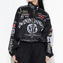 Autumn Spring Print Racing Thin Jacket Coat Women Men Casual Zipper Long Sleeve Black Vintage Outerwears