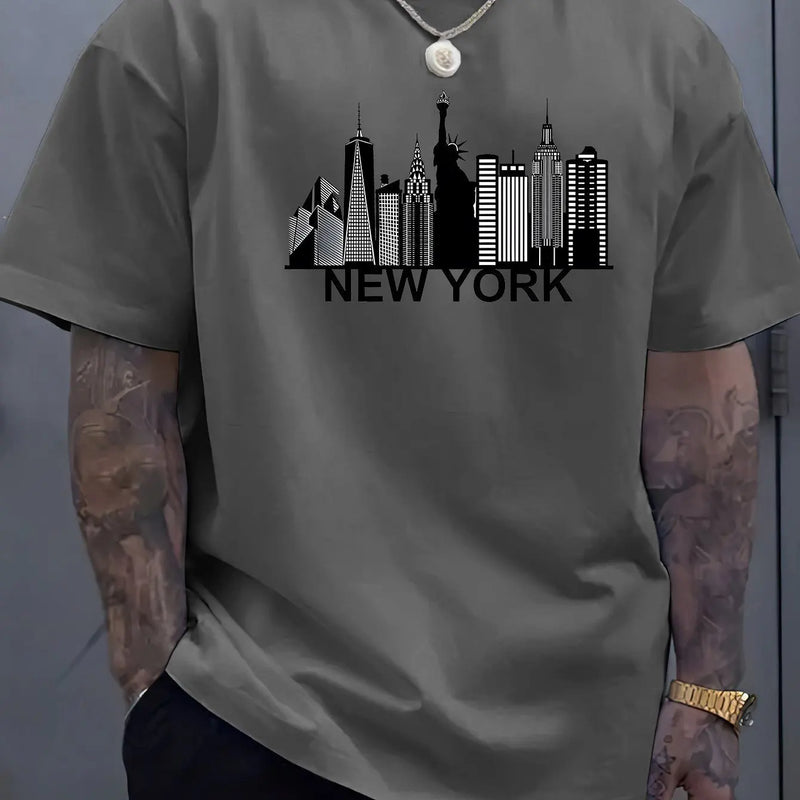 Men's Suit New York PrintingTT-shirt Casual Fashion All-Matching round Neck Half Sleeve