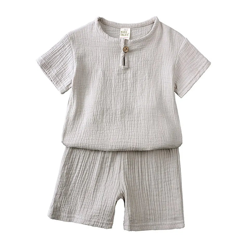 2-8 Years Children Casual Suit Kids Muslin T Shirt Shorts Pajamas Boy Girl Green White Tops Bottoms Summer 2 Pcs Clothing Set