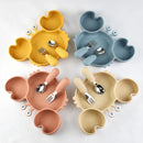 3Pcs/Set Baby Safe Silicone Dining Plate Food Feeding With Spoon Fork Cartoon Children Dishes Prevent Tipping Over And BPA Free