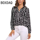 Blue Snakeskin Printed Vintage Blouse Oversize Women's Spring Summer Long Sleeve Lapel  Blouses Fashion OL Female Classic Shirt