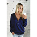 2025 Autumn Casual T-shirt Fashion Women Long Sleeve Tshirts Vintage Zipper V-neck Soft Top Bottoming T-shirt New