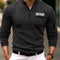 Men's Long-Sleeved Casual Sports Polo Shirt Spring Autumn Comfortable Printed T-Shirt with Arm Zipper Pocket Fashion Top