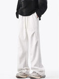 New Korean Fashion Pleated Wide-leg Sweatpants For Men Hip Hop Solid Color Baggy Pants Y2K Streetwear Gray Straight Trousers