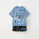 2025 Summer Kids Sets Disney Stitch Printed Tops Tee Shirts For Boys Casual Pullover Clothes Casual Two Piece Suit Child Sets