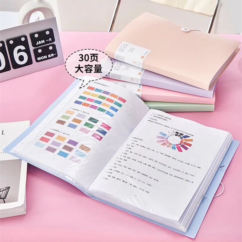 A4 File Folder Display Book 30/60 Pages Transparent Insert Paper Document Organizer Bag Office School Supplies Stationery