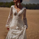 Bohemia Vintage Wedding Dresses For Women 2024 V-Neck Backless Bridal Gowns Flare Sleeves Lace Robe Vestidos De Novia Customized