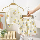 Sling+Shorts Suit Summer Girl's All Cotton Pajamas Infantil Cartoon Printed Sleeveless Home Clothes Fashion Cute Vest Two Piece