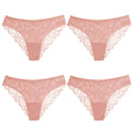 TrowBridge 4PCS Women's Panties Sweet Lace Underwear Sexy Lingerie Soft Silk Satin Female Briefs Hollow Out Mesh Cozy Underpants
