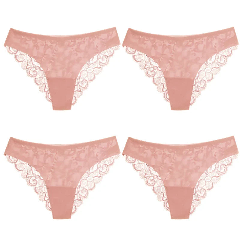 TrowBridge 4PCS Women's Panties Sweet Lace Underwear Sexy Lingerie Soft Silk Satin Female Briefs Hollow Out Mesh Cozy Underpants