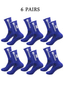 6 pairs of football socks, men's and women's mid length anti slip training socks, thickened professional sports socks