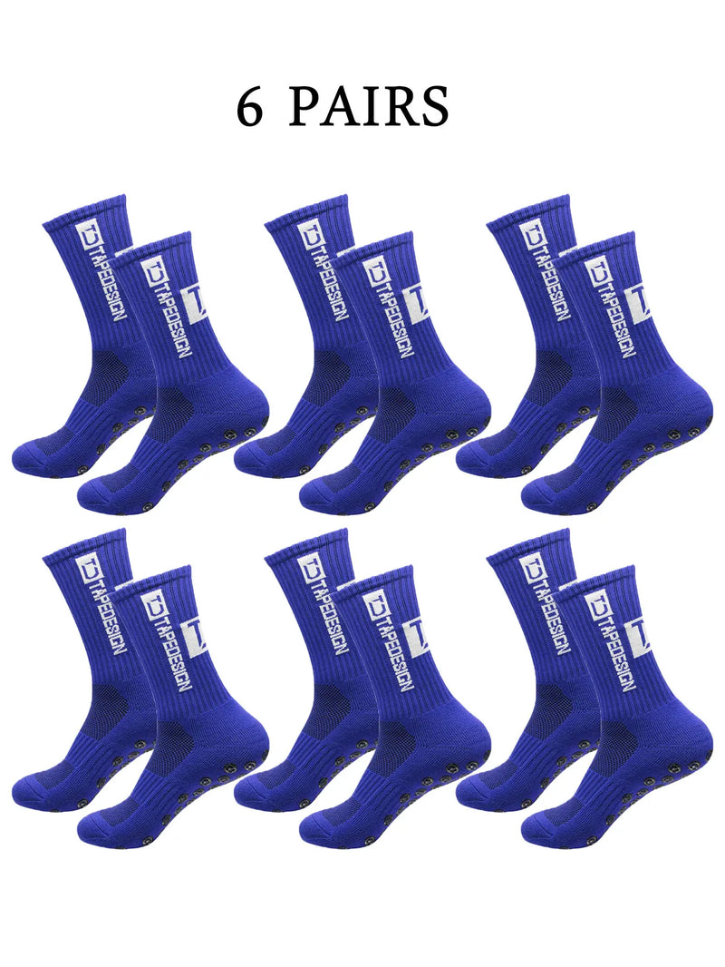 6 pairs of football socks, men's and women's mid length anti slip training socks, thickened professional sports socks