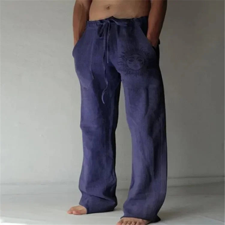 2025 Men's Cotton Linen Pants Oversized Jogger Sweatpants Casual Flower Print Plus Size Loose Wide Leg Pants Men Casual Trousers