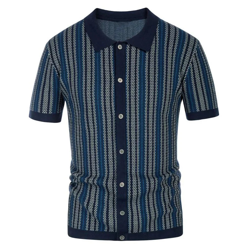 High End Jacquard Striped Polo Shirts For Men Short Sleeve Elastic Summer Quality Viscose Knitted Smart Casual Camisas De Hombre