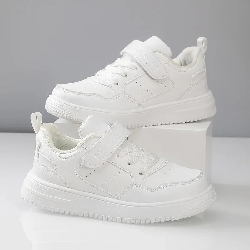 Waterproof Eva Outsole Children's White Sneakers Boys Small White Shoes School Campus Shoes Leather Surface Children's