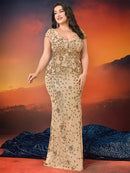 XUIBOL Plus Size  Elegant Sequin Evening Dress Long 2024 Women Mermaid Formal Deep V-neck Prom Luxury Wedding Party Dresses