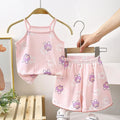 Sling+Shorts Suit Summer Girl's All Cotton Pajamas Infantil Cartoon Printed Sleeveless Home Clothes Fashion Cute Vest Two Piece