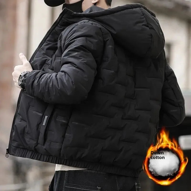 Thickened Fleece-Lined Cotton Coat New Trendy Men's Casual Youth Jacket Versatile Padded Top For Winter