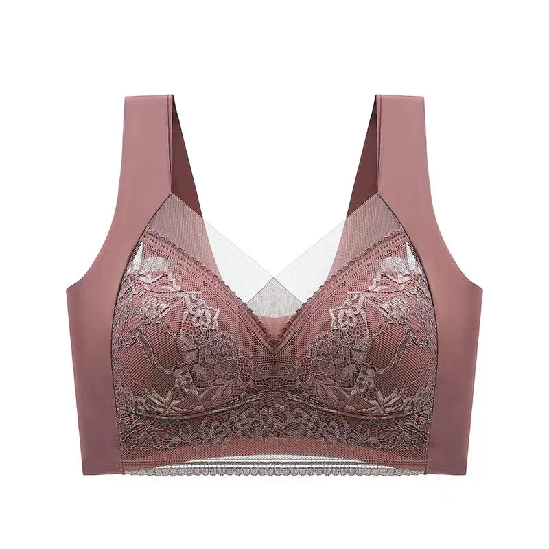 Top High Quality Lace Ladies Underwear Sexy and Comfortable No Steel Rings Fixed Cups Gathered Small Large Size Bra Thin Section