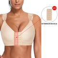 BurVogue Front Buckle Sports Bras Breathable Push Up Adjustable Wide Strap Post-Surgical Support Bra Solid Padded Stretch Vest