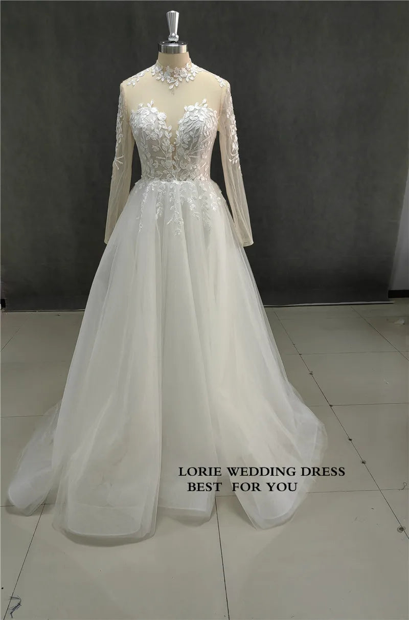 LORIE Long Sleeve Wedding Dresses A Line Sweatheart Neck Bridal Dress Appliqued Lace Wedding Gowns 2023 Customized