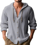 2024 New Spring and Summer Men's Hooded T-shirt Solid Color Cotton Linen Men's Casual Long Sleeved Top