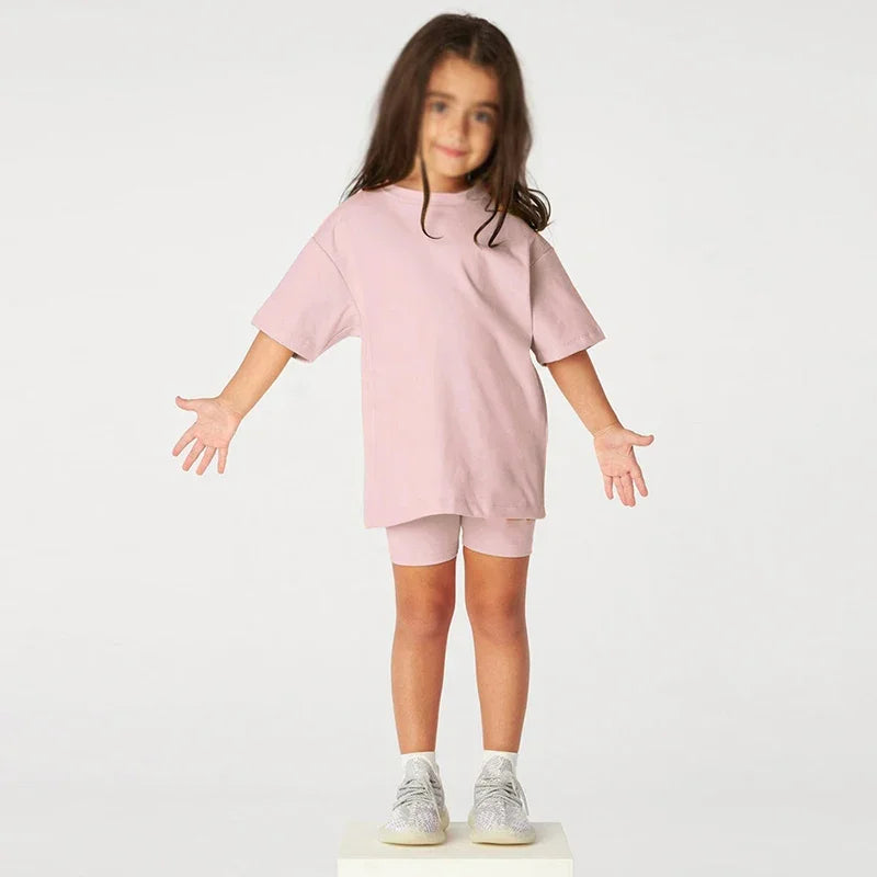2024 Teenage Girls Summer Sport Outfits Solid Cotton Breathable Kids Clothes Children Korean Lounge Tracksuit Kids Sport Suit