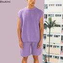 New 2025 Men's Two Pieces Casual Sets for Summer Solid Sleeveless Tops Shirts and Shorts Sets Male Streetwear Tracksuit Sets Men