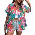New Women's Short Sleeve T-shirts Fashionable 3d Floral Printed Casual Hawaii Style Basic Tops Lapel Short Sleeve Shirt Summer