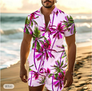Palm Tree Tropical Men's Degree 3D Printed Hawaiian Shirt and Shorts Set Casual Fashion Short Sleeve Shirt Set