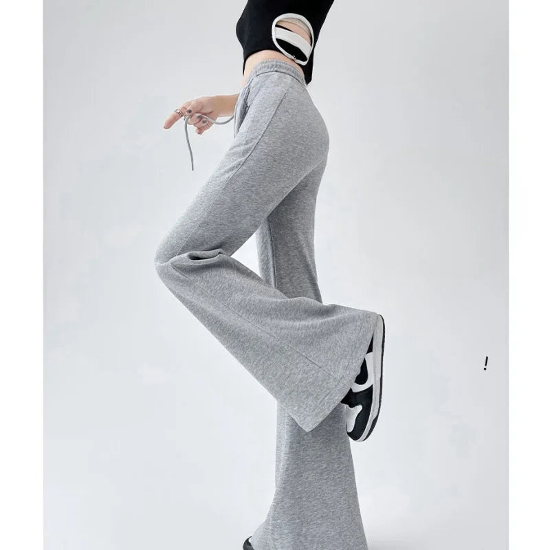Matching Basic Women's Sweatpant Casual Lady's Sportswear New In Female Flare Pants Drawstring Wide Leg Pant Boot Cut Trousers
