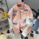 Hip Hop Women Leather Motorcycle Jacket American Pink Jacket Y2K Stitching High Quality Embroidered Windproof Jackets