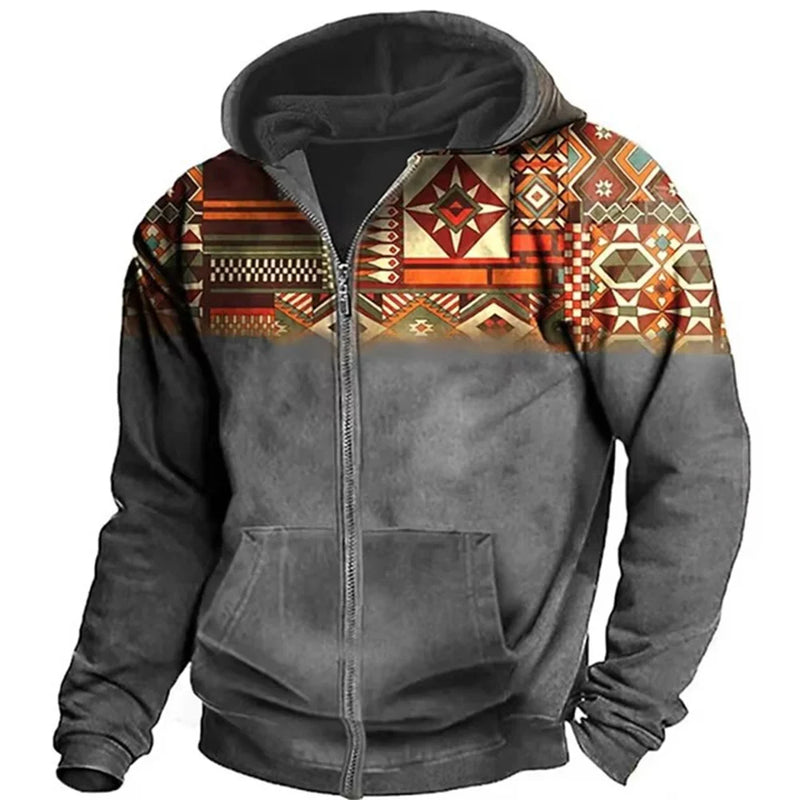 Men's Vintage Y2K Zipper Golf Hoodie 3D Jersey Sweatshirt Ethnic Pullover Fashion Jacket Long Sleeve Casual Clothing