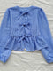 Round Neck Bow Decoration Casual Holiday Long Sleeve Shirt Women's Cute Bow Pom Pom Spring Spring Long Sleeve Top