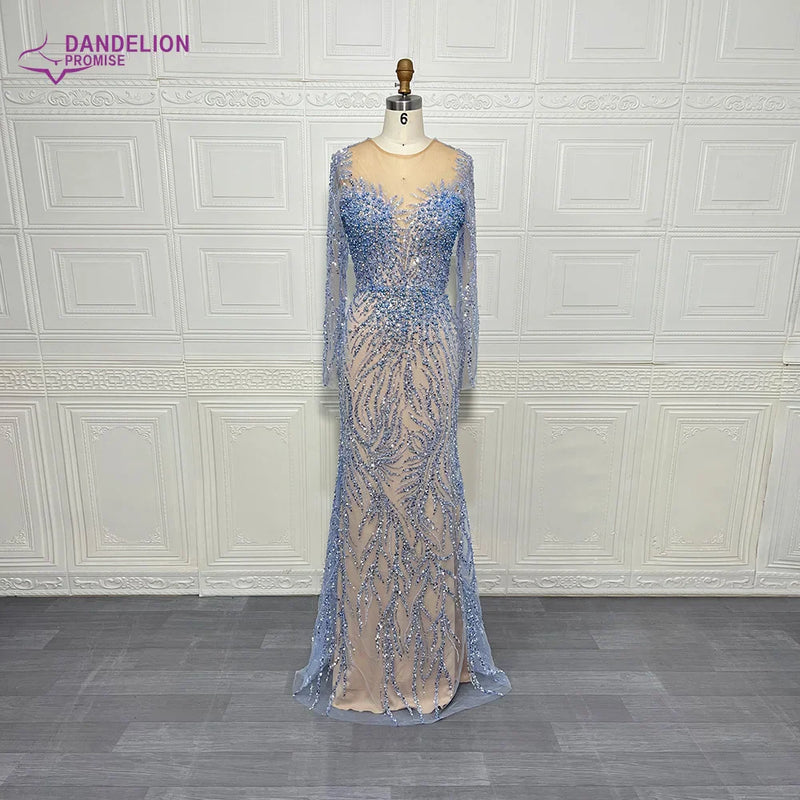 Elegant Long Sleeve Evening Dress for Women 2025 O-Neck Mermaid Wedding Party Luxury Beaded  Formal