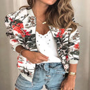 Women Floral Jackets Spring Summer Long Sleeve Zipper Print Bomber Jacket Casual Pocket Slim Female Fashion Outwears