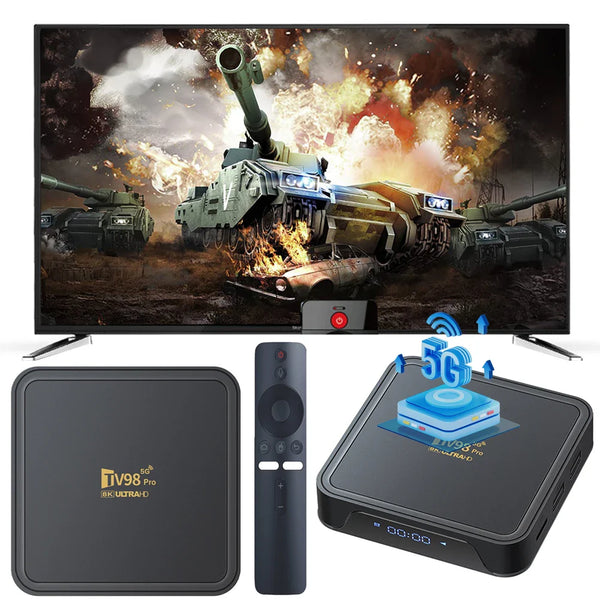 TV98 PRO ATV H313 Android TV Box 14.0 8K Quad Core 2.4G 5G Dual WiFi Voice Remote BT Media Player Set Top Box Android Box