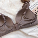 Women's Bras Sexy Seamless Wireless Ice Silk Bralette Gather Push Up Lingerie Thin Smiple Style AB Cup Deep V Female Underwear