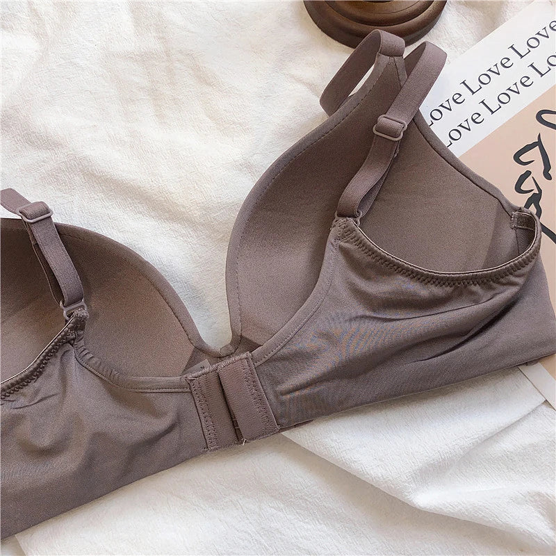 Women's Bras Sexy Seamless Wireless Ice Silk Bralette Gather Push Up Lingerie Thin Smiple Style AB Cup Deep V Female Underwear