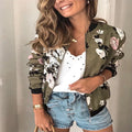 Women Floral Jackets Spring Summer Long Sleeve Zipper Print Bomber Jacket Casual Pocket Slim Female Fashion Outwears