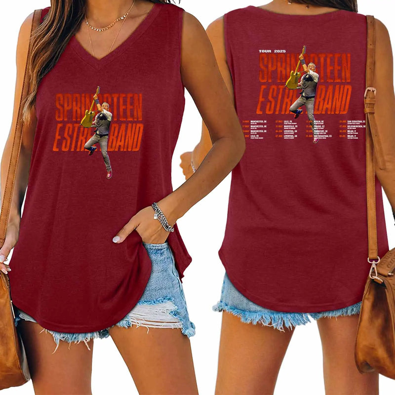 Bruce Springsteen and E Street 2025 Tour Tank V-neck Female Vest Loose Oversized Women No Sleeves Top