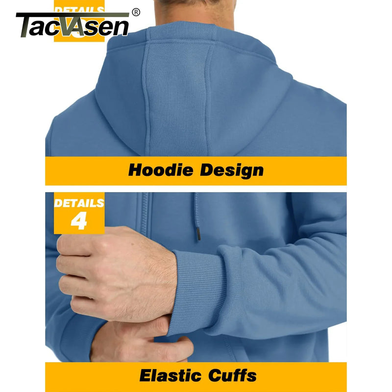 TACVASEN Big Pockets Fleece Lining Hoodies Mens Hooded Coats Full Zip Up Casual Hoodie Jackets Athlete Running Hiking Sportswear