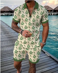 Fashion Summer Men's Tracksuit Short Sleeve Polo Shirt Set Coconut Tree 3D Print Clothing 2 Pieces Casual Suit Streetwear Outfit