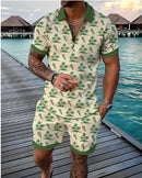 Fashion Summer Men's Tracksuit Short Sleeve Polo Shirt Set Coconut Tree 3D Print Clothing 2 Pieces Casual Suit Streetwear Outfit