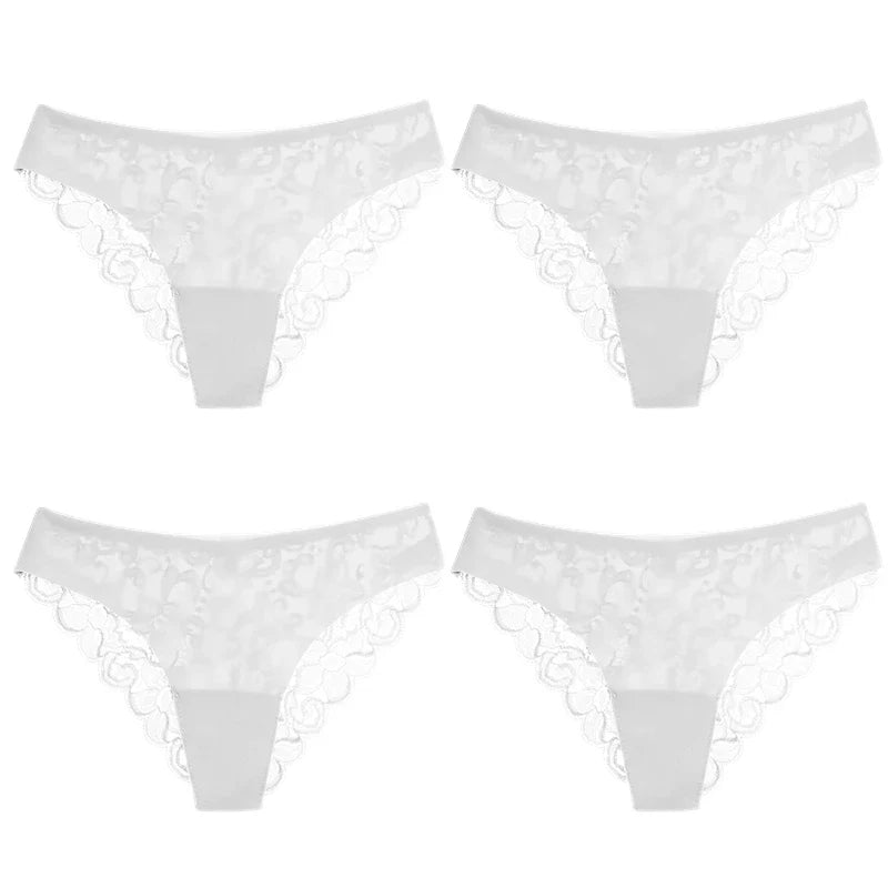 TrowBridge 4PCS Women's Panties Sweet Lace Underwear Sexy Lingerie Soft Silk Satin Female Briefs Hollow Out Mesh Cozy Underpants