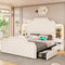 Queen Size 53” Tall Platform Bed Frame with 4 Storage Drawers Built in Charging Station & LED Bedroom White Headboards Under Bed